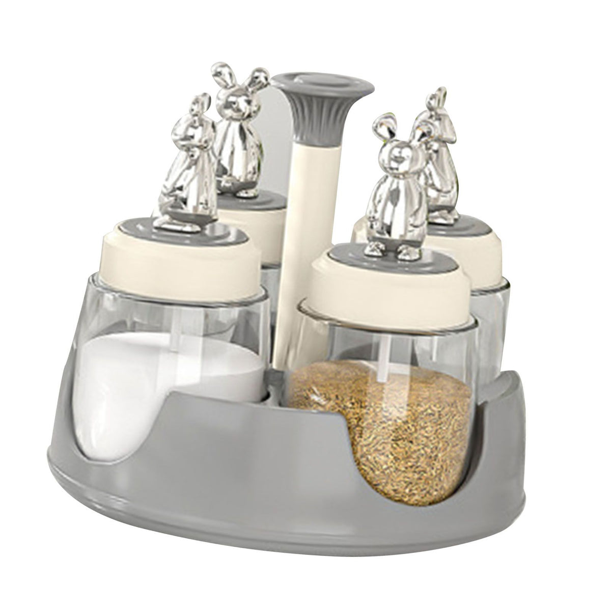 Rotating Spice Rack Salt Shaker with Lid Glass Flavoring Bottle for Kitchen Restaurant Home Gray