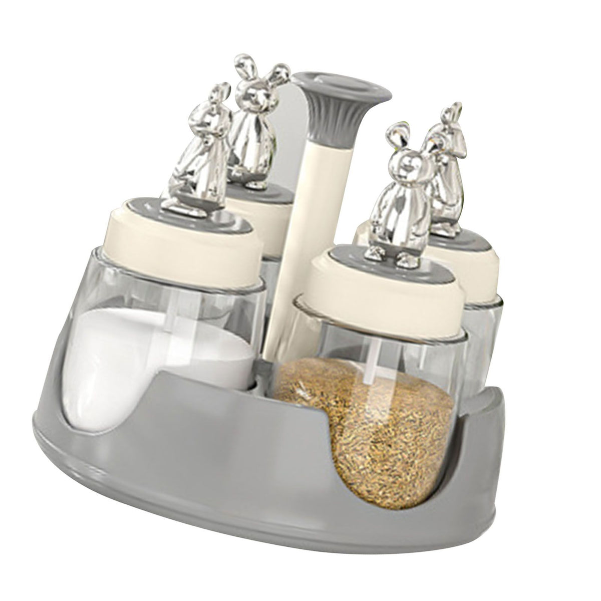 Rotating Spice Rack Salt Shaker with Lid Glass Flavoring Bottle for Kitchen Restaurant Home Gray