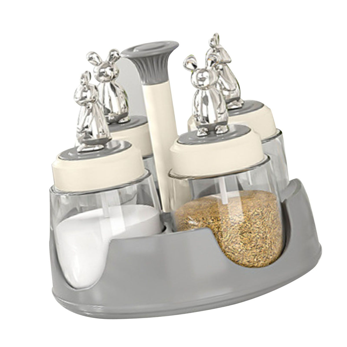 Rotating Spice Rack Salt Shaker with Lid Glass Flavoring Bottle for Kitchen Restaurant Home Gray