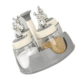 Rotating Spice Rack Salt Shaker with Lid Glass Flavoring Bottle for Kitchen Restaurant Home Gray - Extra Image