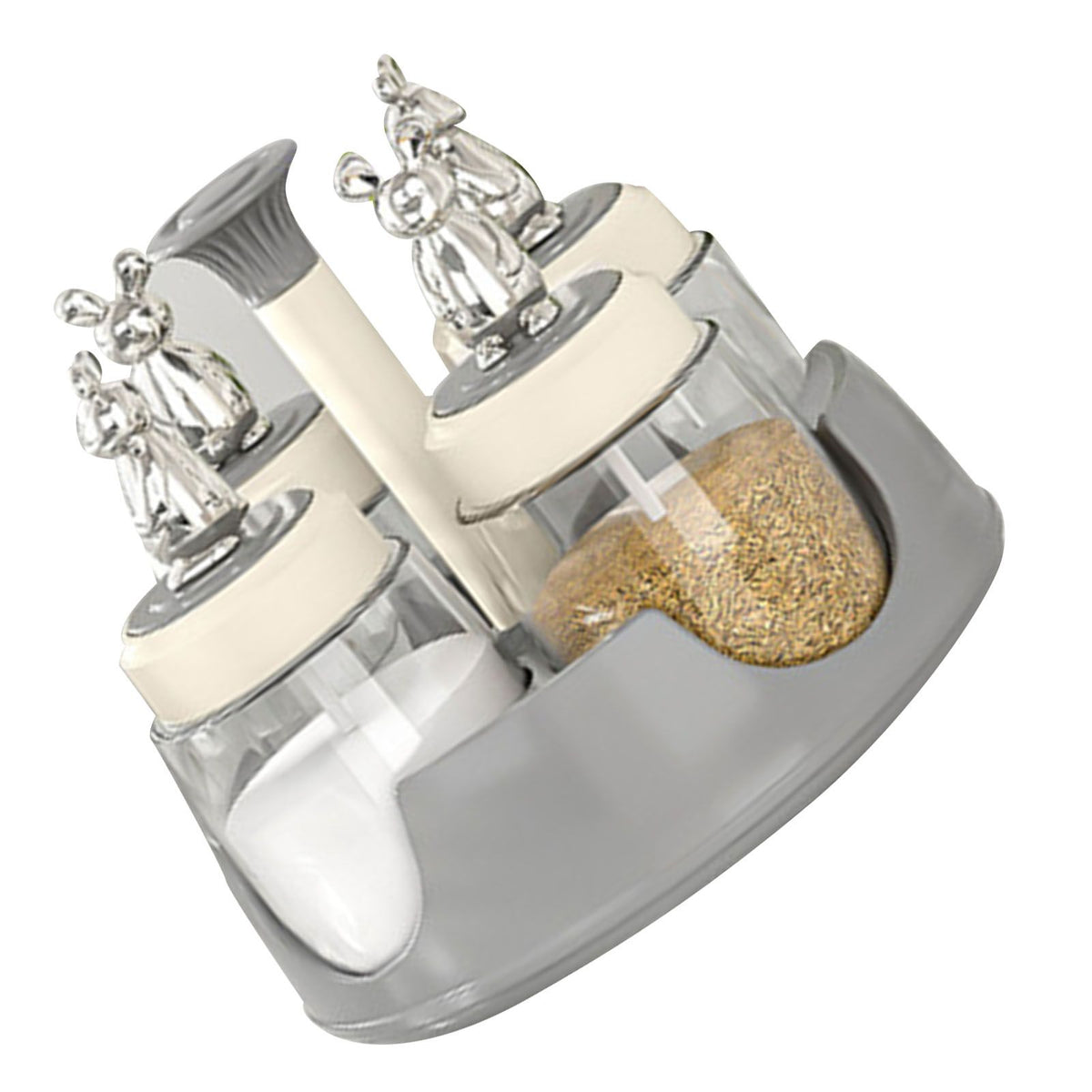 Rotating Spice Rack Salt Shaker with Lid Glass Flavoring Bottle for Kitchen Restaurant Home Gray