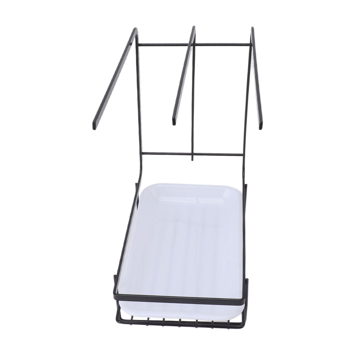 Sponge Holder with Drain Pan Quick Drying Hollow Bottom Rustproof Dishcloth Drying Rack for Kitchen Bathroom Sink Black