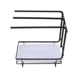 Sponge Holder with Drain Pan Quick Drying Hollow Bottom Rustproof Dishcloth Drying Rack for Kitchen Bathroom Sink Black - Rear View