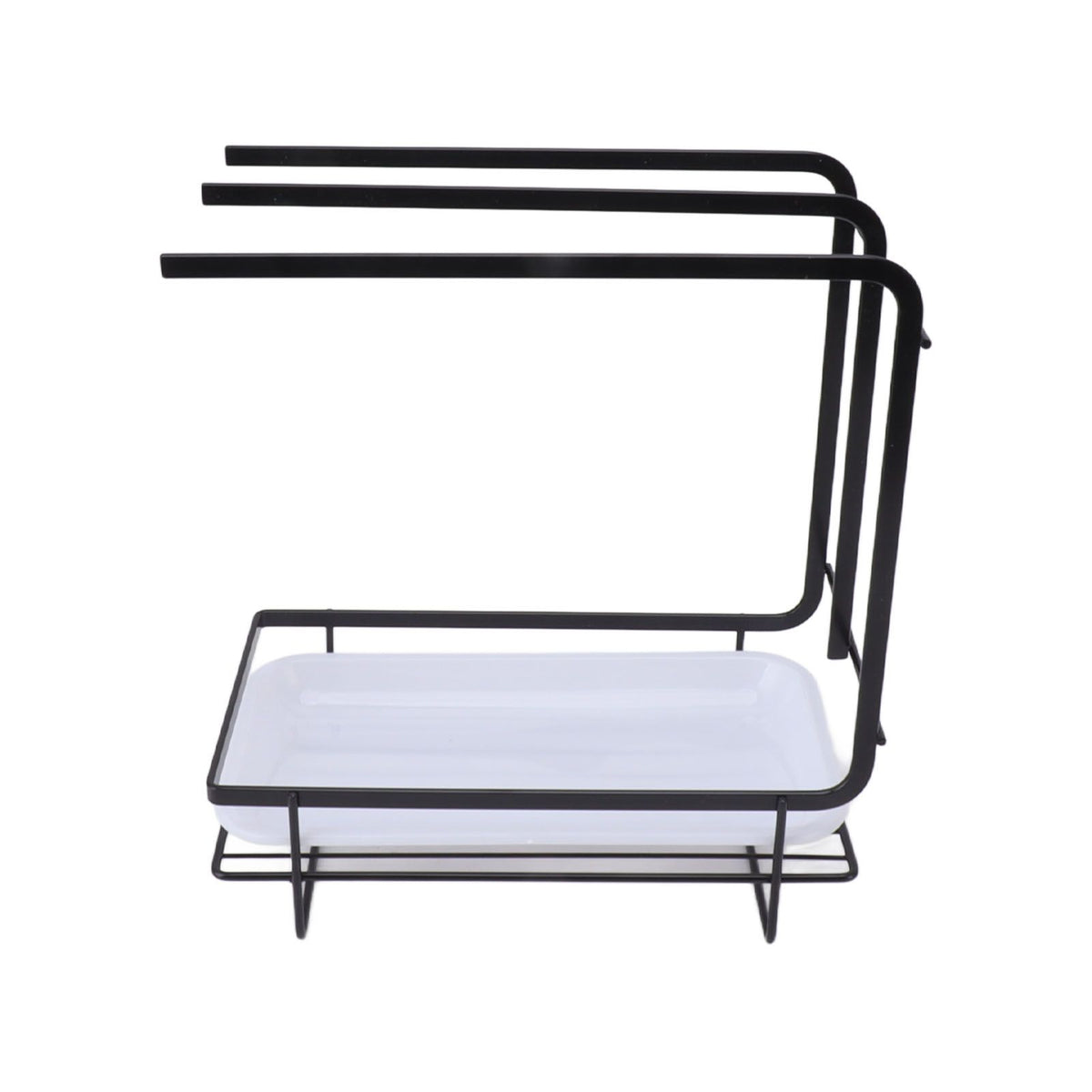 Sponge Holder with Drain Pan Quick Drying Hollow Bottom Rustproof Dishcloth Drying Rack for Kitchen Bathroom Sink Black