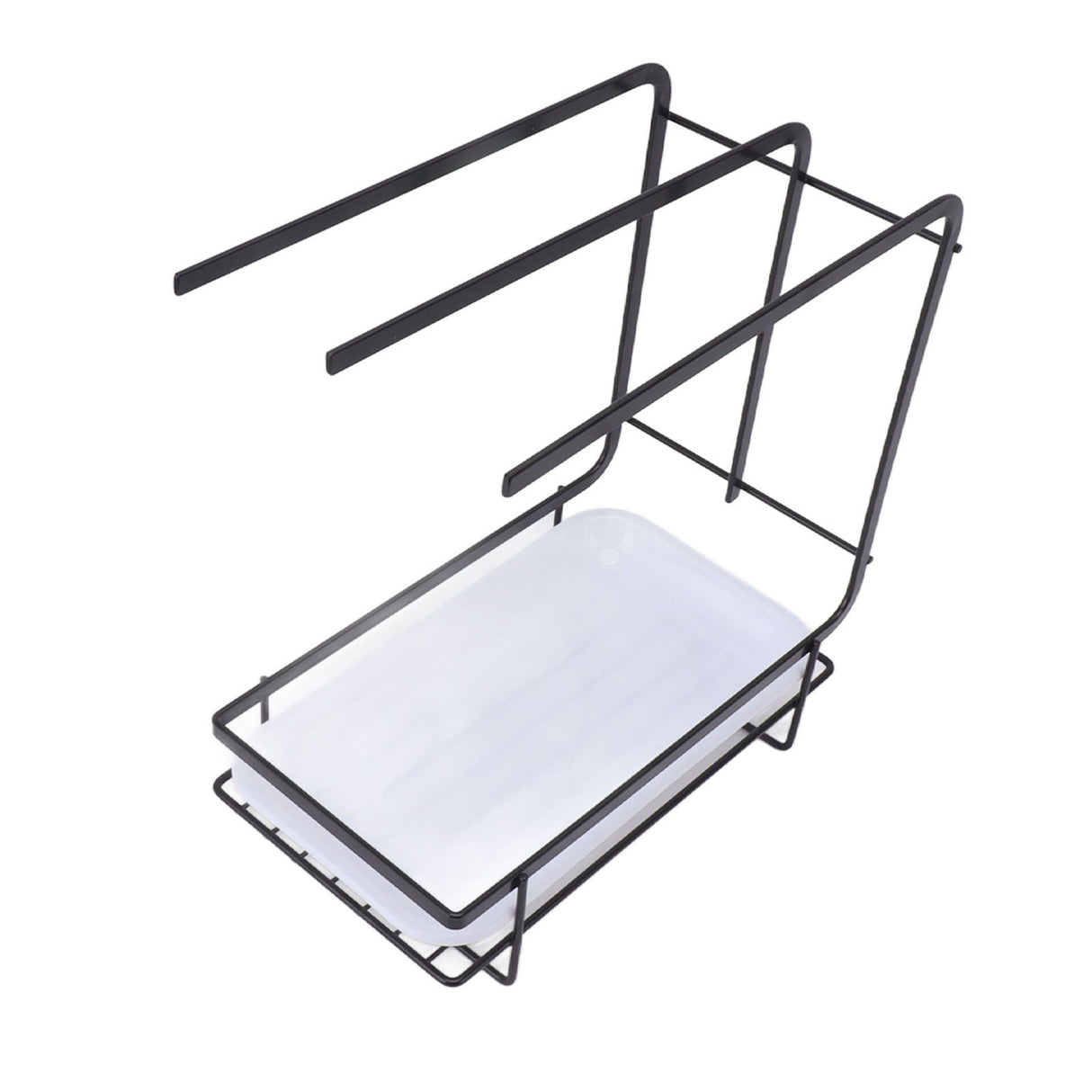 Sponge Holder with Drain Pan Quick Drying Hollow Bottom Rustproof Dishcloth Drying Rack for Kitchen Bathroom Sink Black