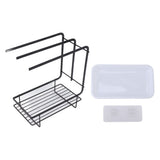 Sponge Holder with Drain Pan Quick Drying Hollow Bottom Rustproof Dishcloth Drying Rack for Kitchen Bathroom Sink Black - Extra Image