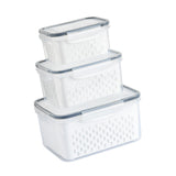 3pcs Drain Storage Basket Box Transparent Leakproof Food Storage Containers with Removable Colander for Fridge - Top-Down View