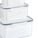 3pcs Drain Storage Basket Box Transparent Leakproof Food Storage Containers with Removable Colander for Fridge - Close-Up Angle