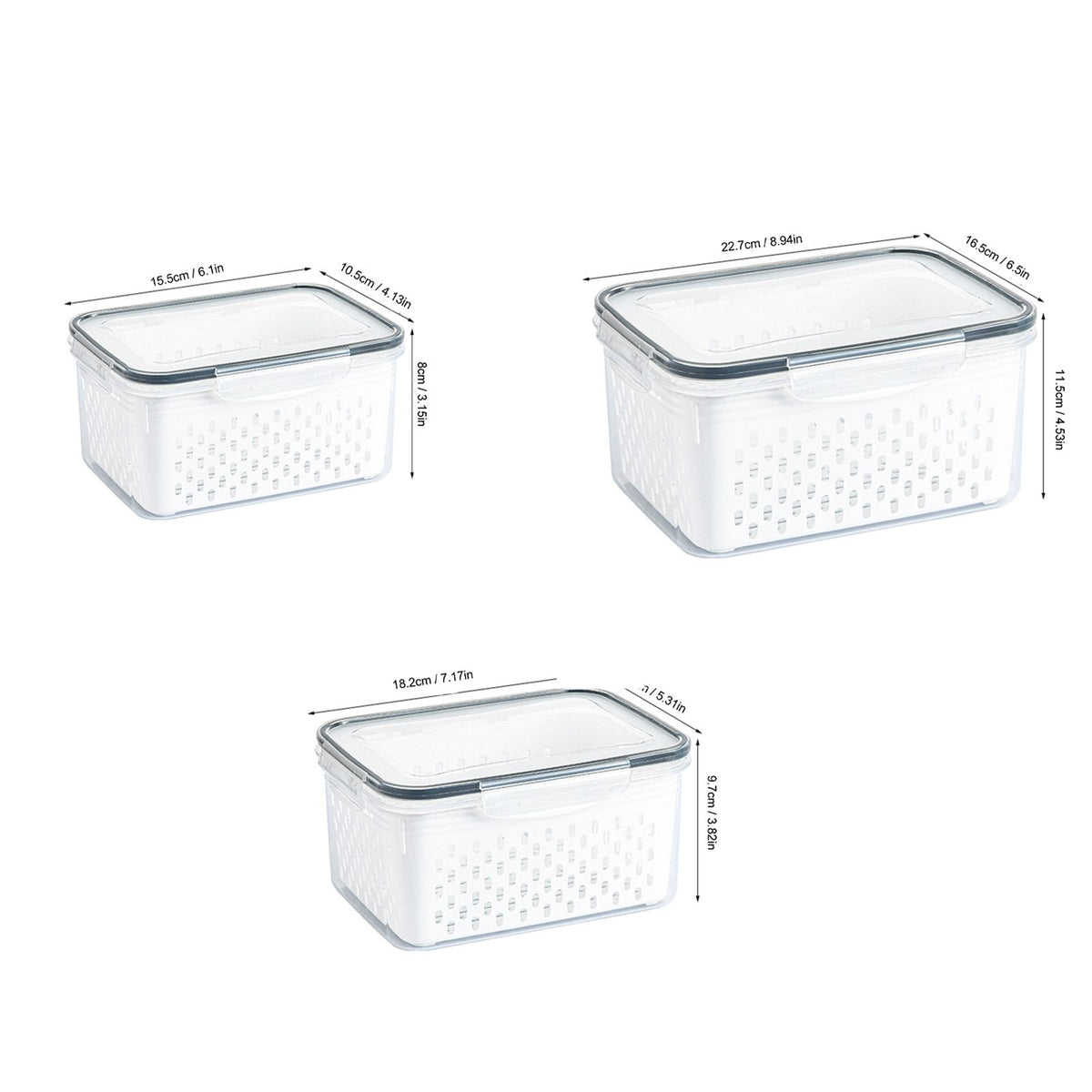 3pcs Drain Storage Basket Box Transparent Leakproof Food Storage Containers with Removable Colander for Fridge