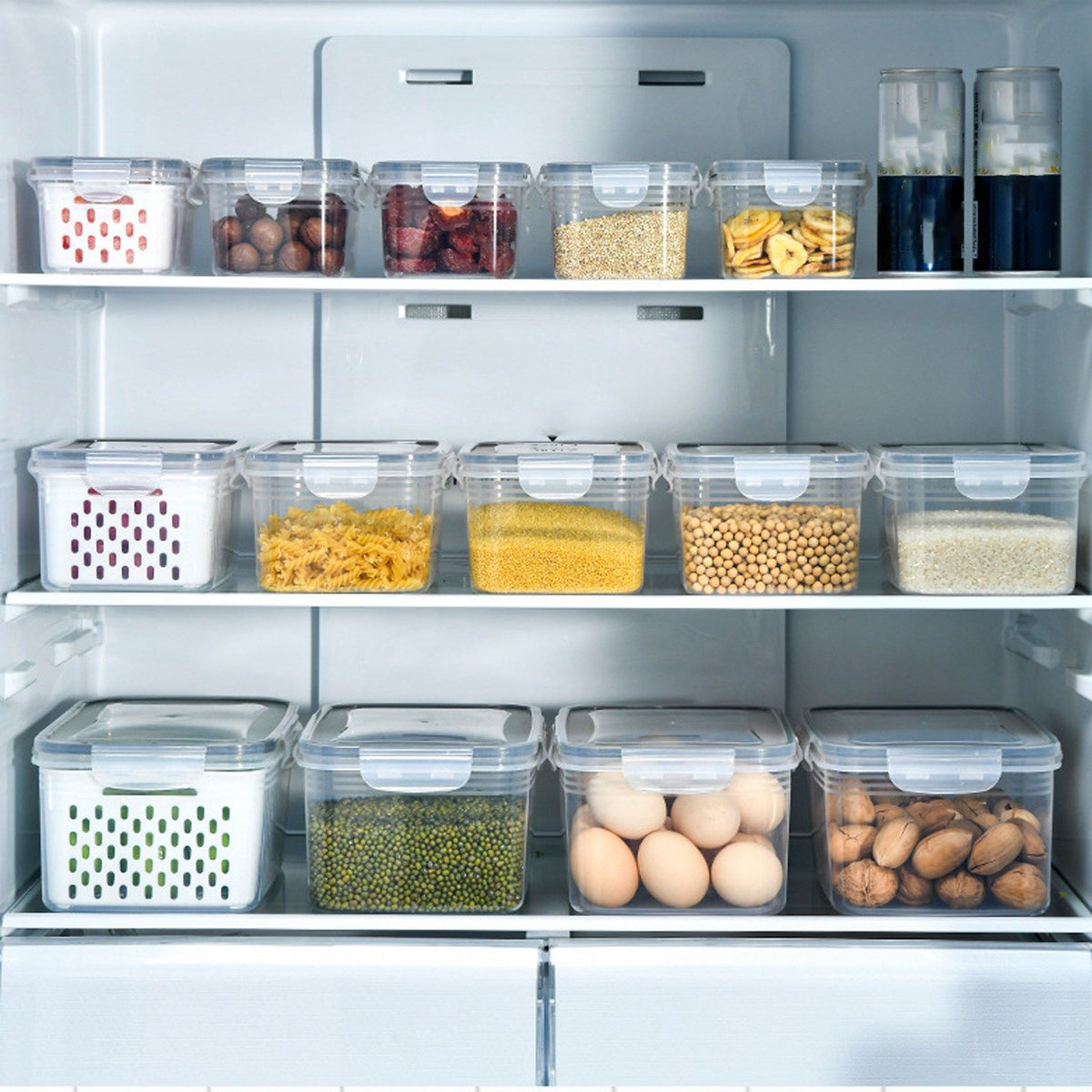3pcs Drain Storage Basket Box Transparent Leakproof Food Storage Containers with Removable Colander for Fridge