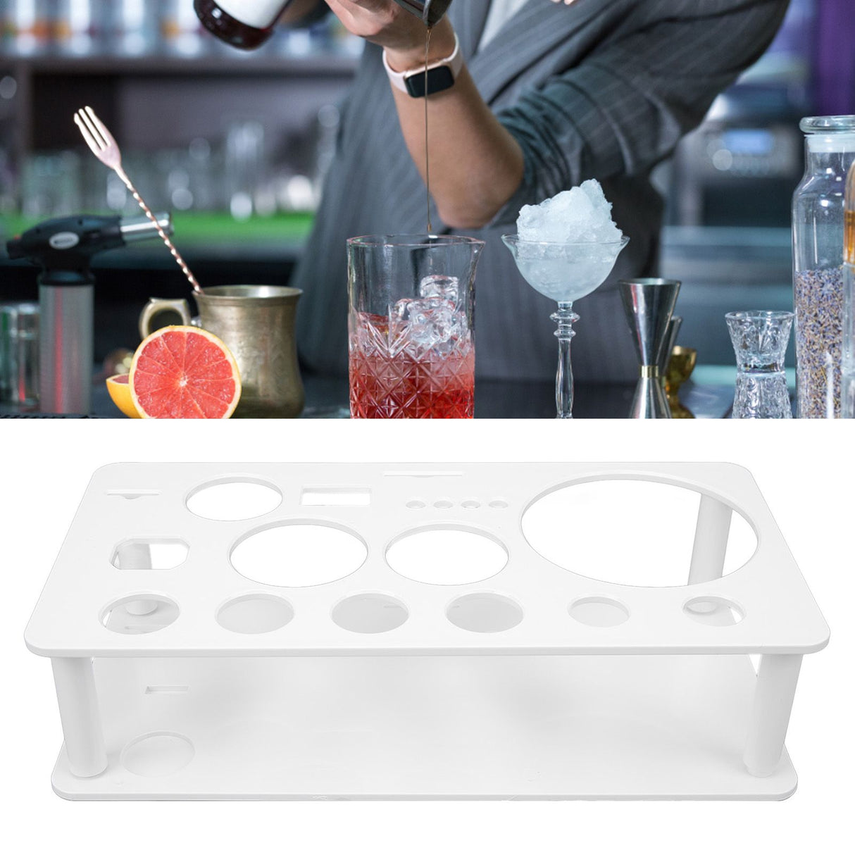 Bartender Kit Stand Detachable Space Saving Odorless Multipurpose Plastic Bartending Tool Holder for Bar Home White Large