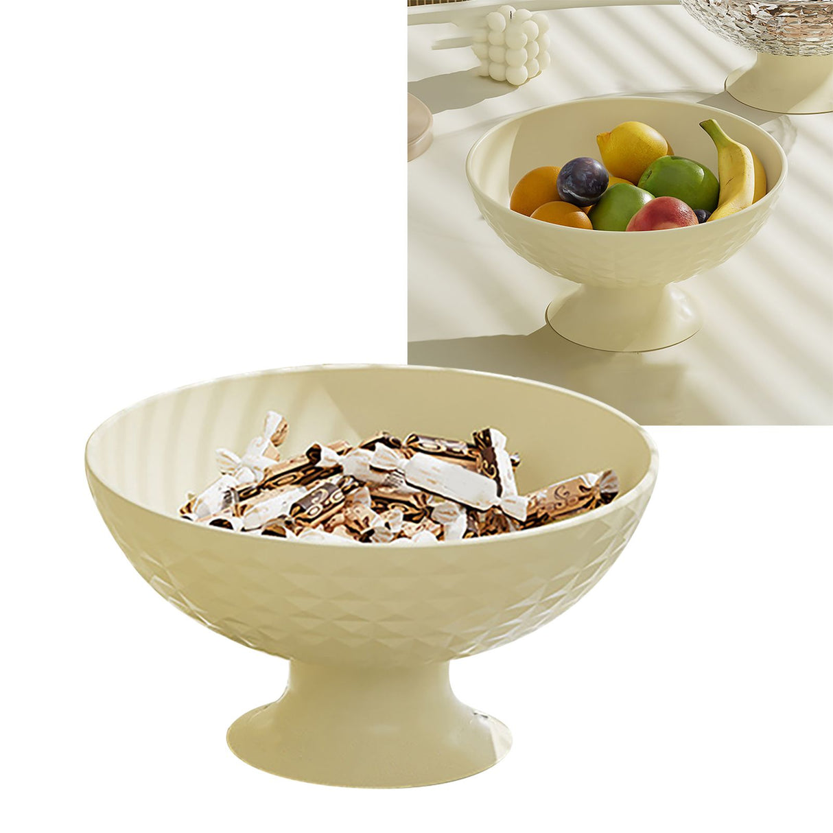 Fruit Tray Plate Holder Plastic Footed Snacks Vegetables Fruits Basket Bowl for Kitchen Counter Dining Room Tables Cream White