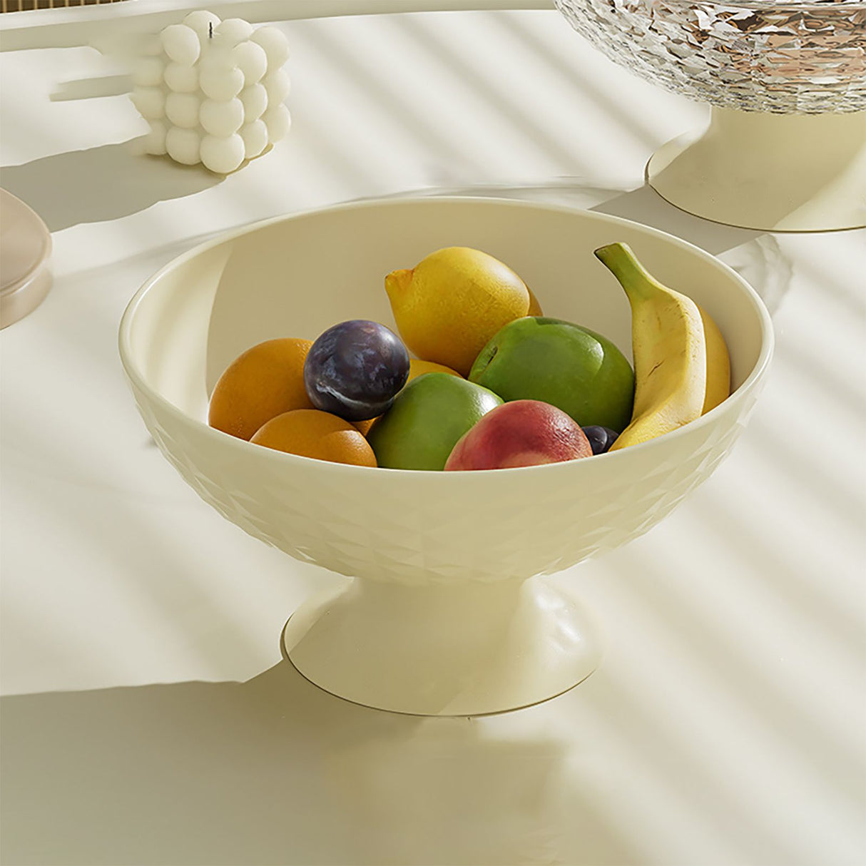 Fruit Tray Plate Holder Plastic Footed Snacks Vegetables Fruits Basket Bowl for Kitchen Counter Dining Room Tables Cream White