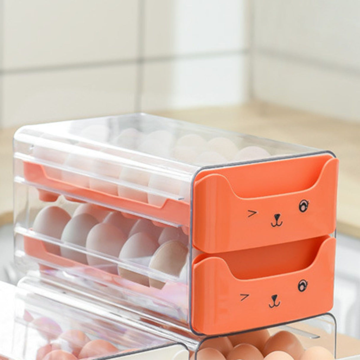 Double Layer Egg Drawer Transparent Lengthen Independent Slot Egg Holder Egg Storage Container for Refrigerator Orange