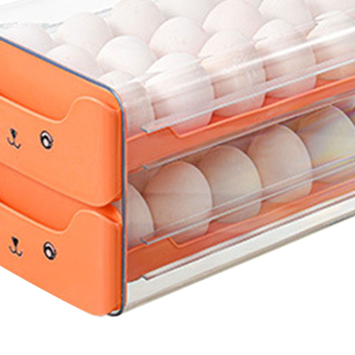 Double Layer Egg Drawer Transparent Lengthen Independent Slot Egg Holder Egg Storage Container for Refrigerator Orange