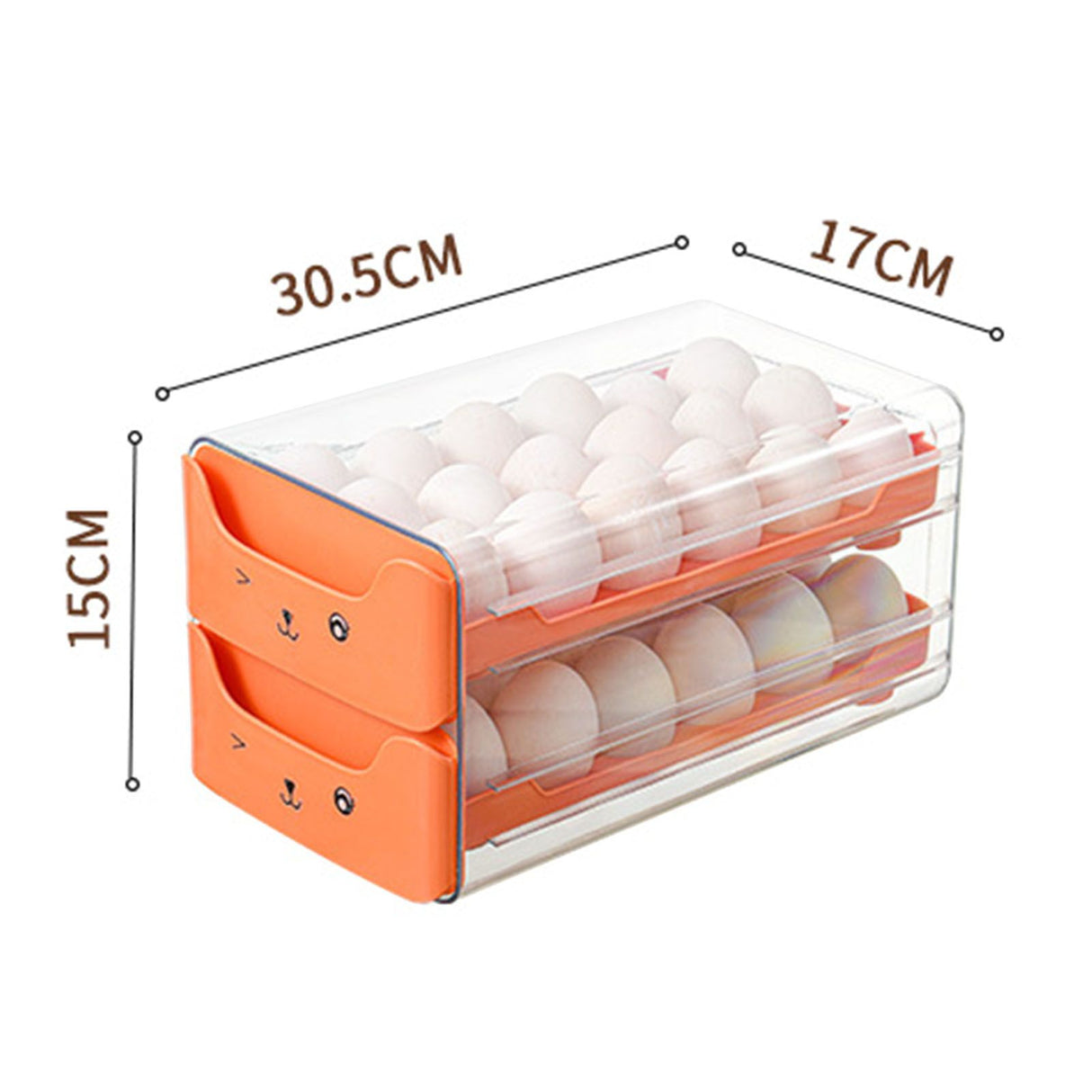 Double Layer Egg Drawer Transparent Lengthen Independent Slot Egg Holder Egg Storage Container for Refrigerator Orange