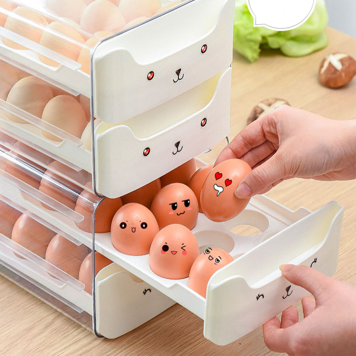 Double Layer Egg Drawer Transparent Lengthen Independent Slot Egg Holder Egg Storage Container for Refrigerator White