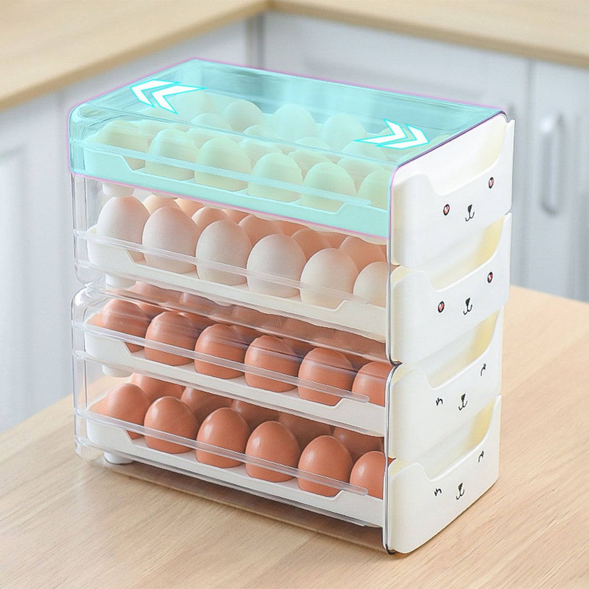 Double Layer Egg Drawer Transparent Lengthen Independent Slot Egg Holder Egg Storage Container for Refrigerator White
