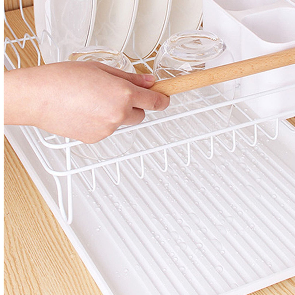 Dish Drainer Kitchen Monolayer Waterproof Cutlery Shelf Tabletop Utensil Storage Shelf White