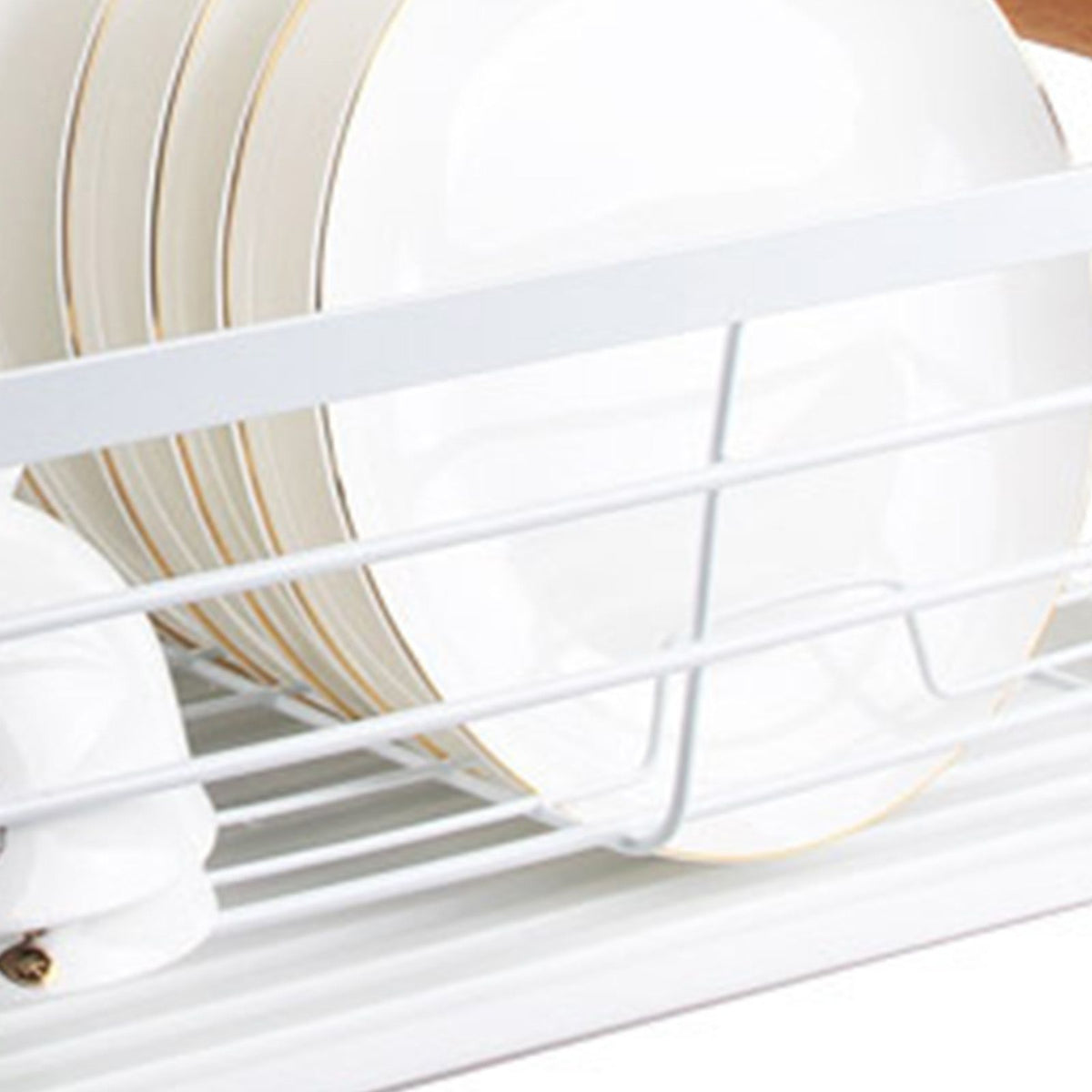 Dish Drainer Kitchen Monolayer Waterproof Cutlery Shelf Tabletop Utensil Storage Shelf White