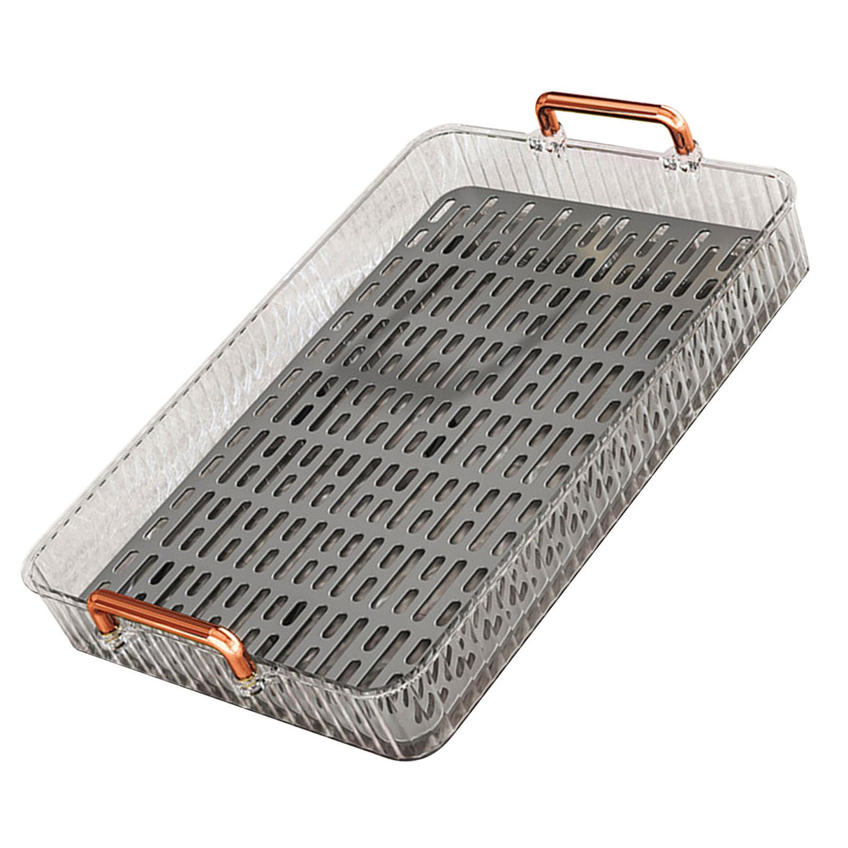 Water Drainage Tea Tray Double Layer Large Capacity Rectangular Cup Drain Board with Handle for Living Room S White