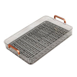Water Drainage Tea Tray Double Layer Large Capacity Rectangular Cup Drain Board with Handle for Living Room S White