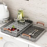 Water Drainage Tea Tray Double Layer Large Capacity Rectangular Cup Drain Board with Handle for Living Room S White