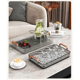 Water Drainage Tea Tray Double Layer Large Capacity Rectangular Cup Drain Board with Handle for Living Room S White