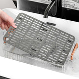 Water Drainage Tea Tray Double Layer Large Capacity Rectangular Cup Drain Board with Handle for Living Room S White - Extra Image