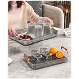 Water Drainage Tea Tray Double Layer Large Capacity Rectangular Cup Drain Board with Handle for Living Room S White