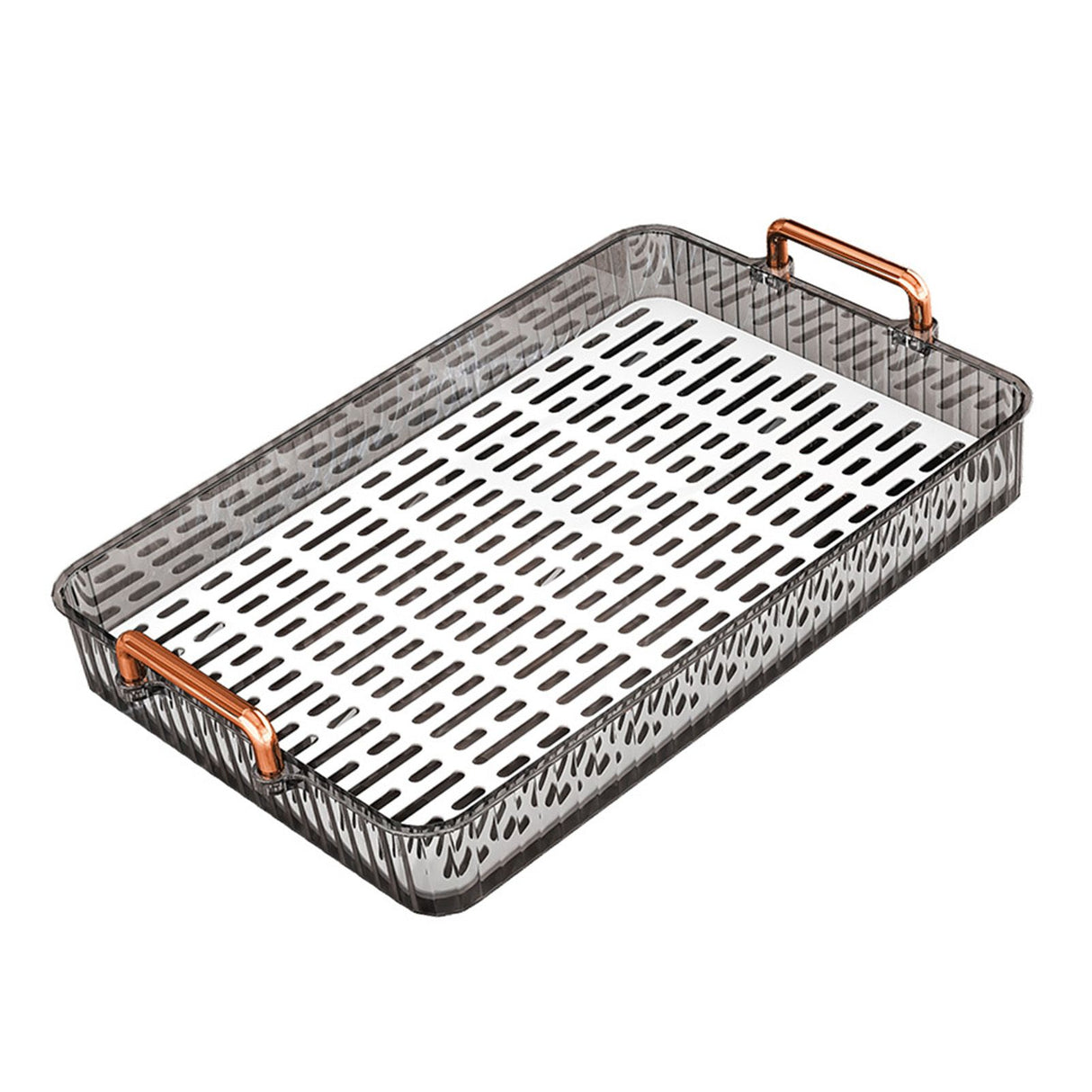 Water Drainage Tea Tray Double Layer Large Capacity Rectangular Cup Drain Board with Handle for Living Room S Gray