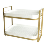 Double Layer Coffee Mug Holder Large Capacity Tea Set Storage Rack Kitchen Tray Drain Box Mug Stand White