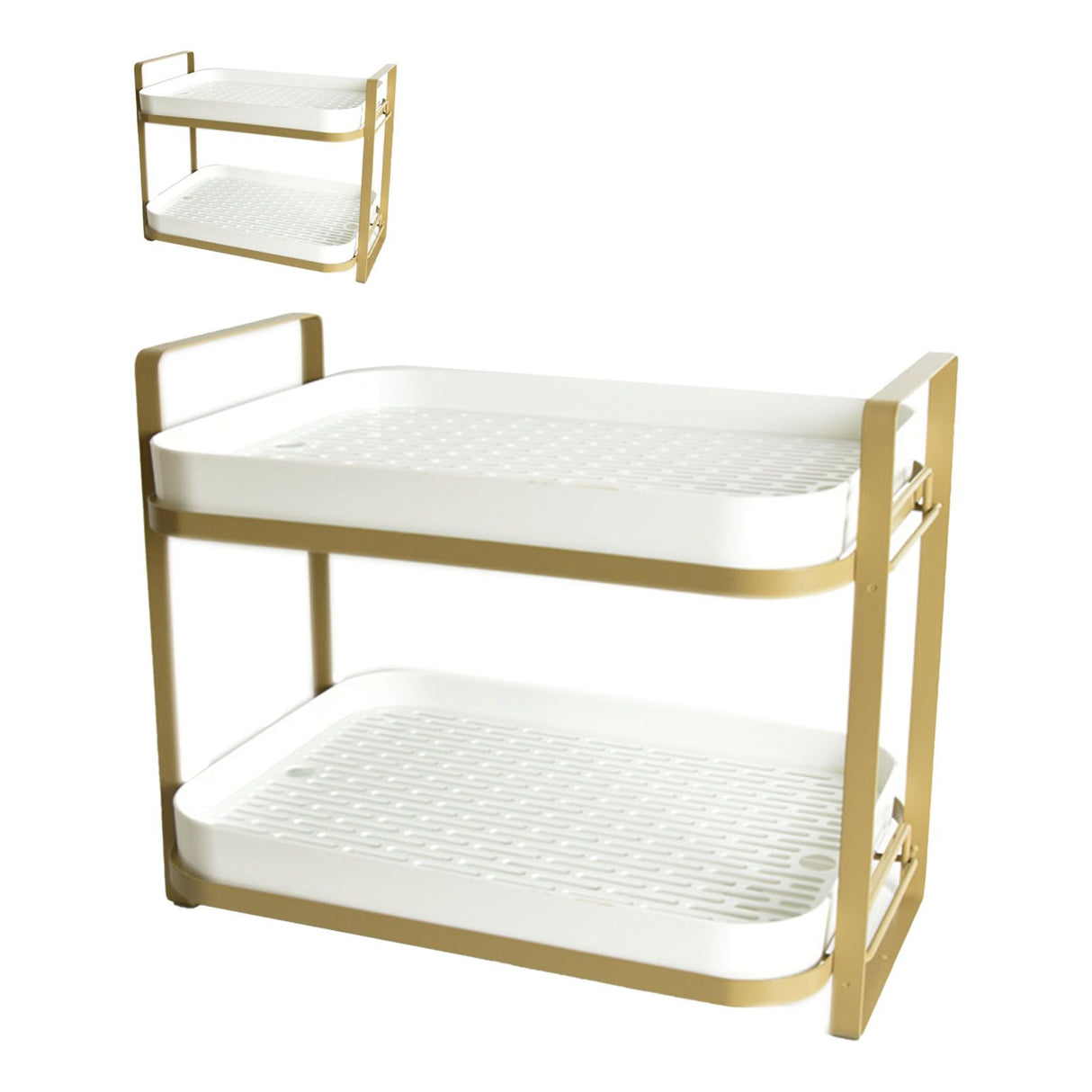 Double Layer Coffee Mug Holder Large Capacity Tea Set Storage Rack Kitchen Tray Drain Box Mug Stand White