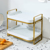 Double Layer Coffee Mug Holder Large Capacity Tea Set Storage Rack Kitchen Tray Drain Box Mug Stand White