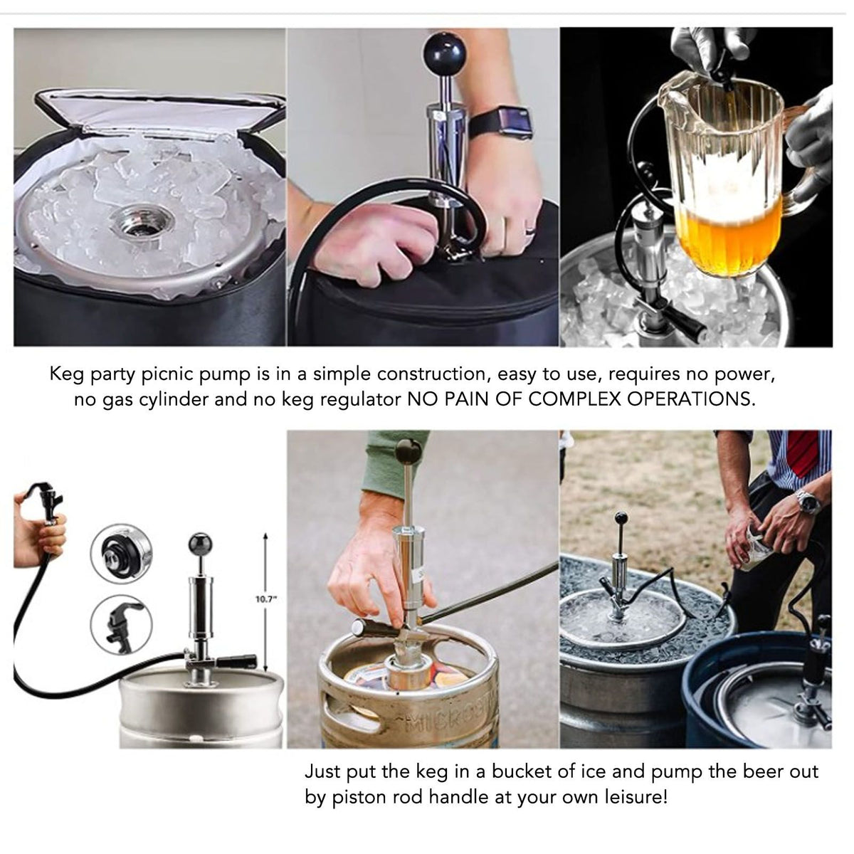 Beer Keg Pump 4inch Stainless Steel Keg Tap Hand Pump Picnic Beer Tap Kit for Homebrew Bars Restaurants Wedding