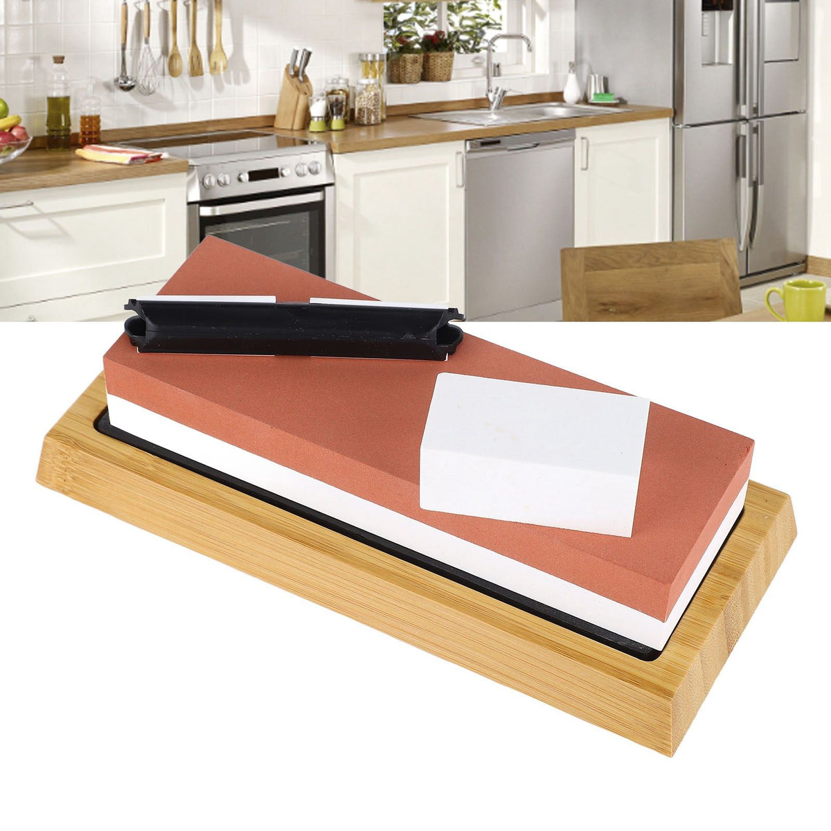 Knife Sharpening Stone 3000 8000 Grit Red White Dual Sided Wooden Base Whetstone for Kitchen Home Restaurant