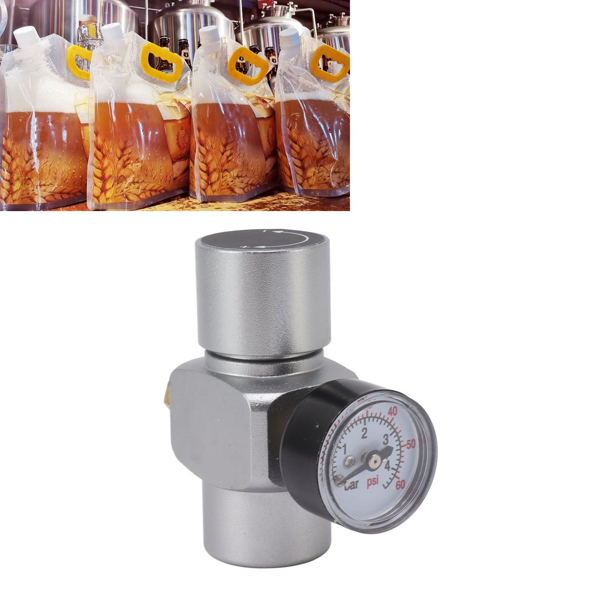 Water Pressure Reducing Valve 0‑60PSI Stainless Steel Pressure Regulator Multifunctional Hose Pressure Regulator for Homebrew