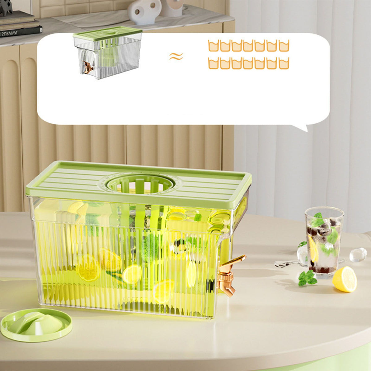 Cold Kettle with Faucet 3L PET Refrigerator Water Filter Dispenser Drink Container for Home Party Green