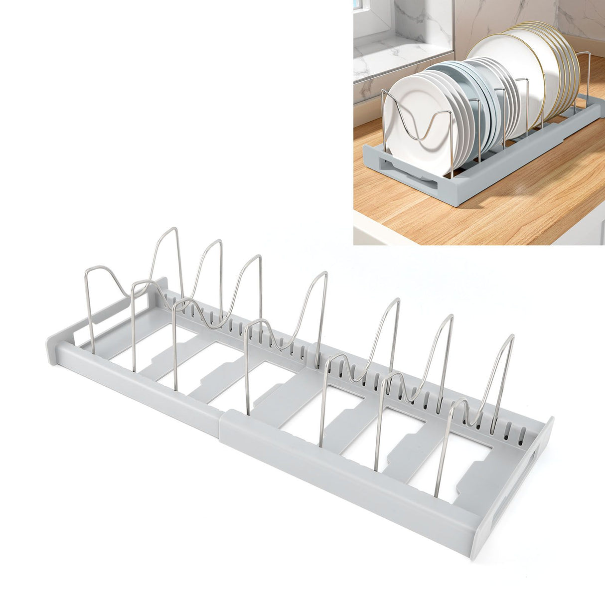 Expandable Pot Organizer Anti Slip Size Adjustable Multi Use Pot Lid Holder for Kitchen Canteen Grey