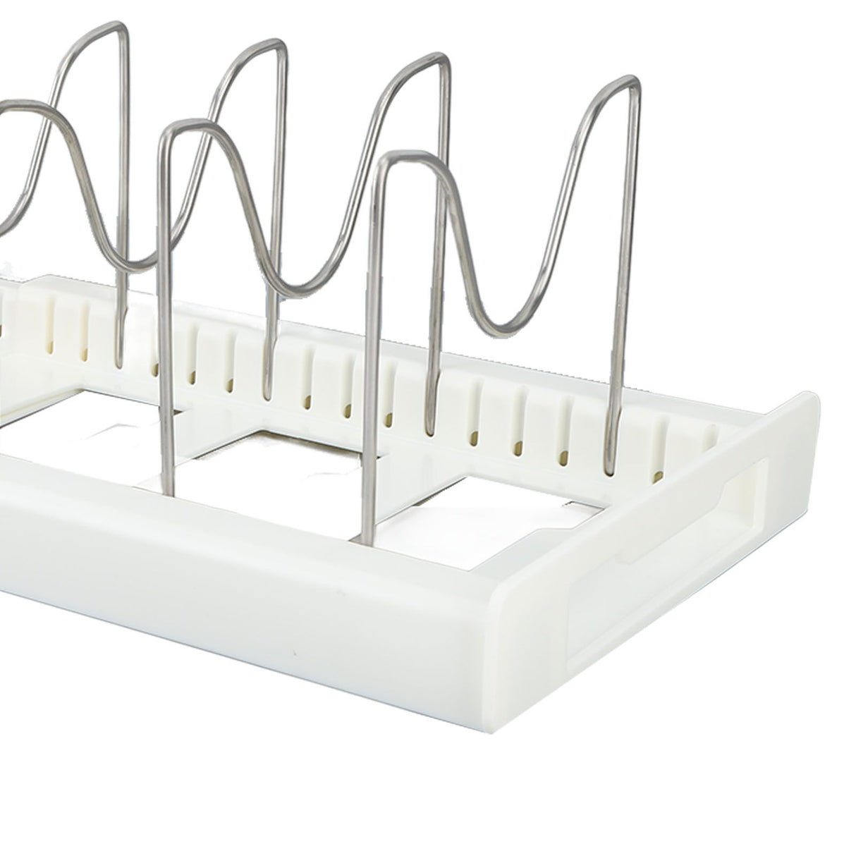 Expandable Pot Organizer Anti Slip Size Adjustable Multi Use Pot Lid Holder for Kitchen Canteen White