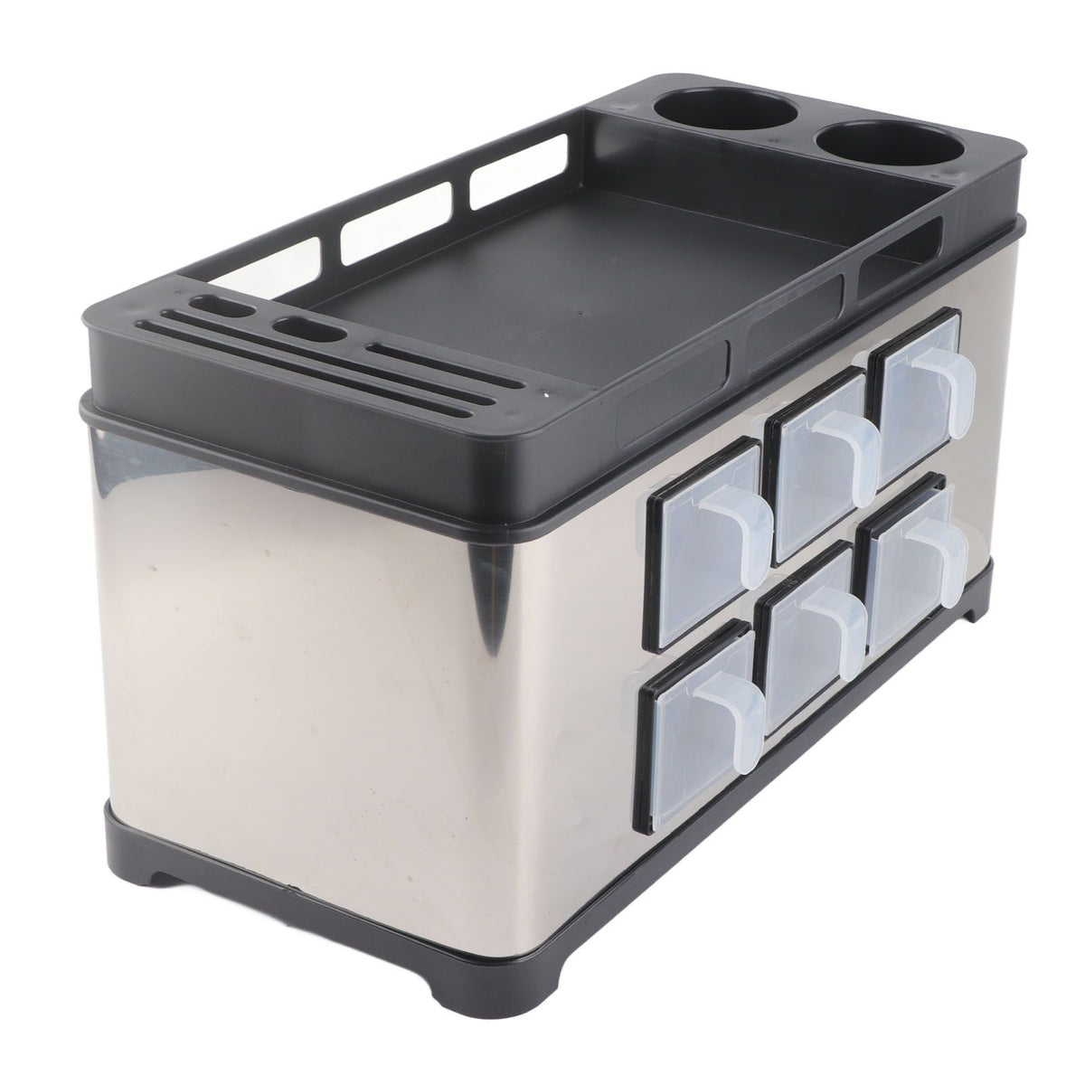 Spice Box Rack Stainless Steel Multifunctional Seasoning Bottle Holder Brush Jar Spoon Storage Organizer for Kitchen Counter Middle