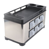 Spice Box Rack Stainless Steel Multifunctional Seasoning Bottle Holder Brush Jar Spoon Storage Organizer for Kitchen Counter Middle