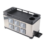 Spice Box Rack Stainless Steel Multifunctional Seasoning Bottle Holder Brush Jar Spoon Storage Organizer for Kitchen Counter Middle - Rear View