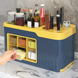 Kitchen Seasoning Storage Rack Plastic Seasoning Storage Rack Multifunctional Knife Rack Spice Organizer Storage Rack Blue and Yellow 4 Cells - 45-Degree Angle
