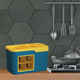 Kitchen Seasoning Storage Rack Plastic Seasoning Storage Rack Multifunctional Knife Rack Spice Organizer Storage Rack Blue and Yellow 4 Cells - Rear View