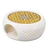 Porcelain Teapot Heater Hollow Frame Round Teapot Warmer Base with Alloy Cushion and Candle Holder