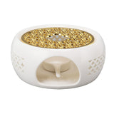 Porcelain Teapot Heater Hollow Frame Round Teapot Warmer Base with Alloy Cushion and Candle Holder - 45-Degree Angle