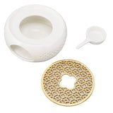 Porcelain Teapot Heater Hollow Frame Round Teapot Warmer Base with Alloy Cushion and Candle Holder - Extra Image
