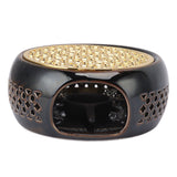 Bronze Brown Tea Light Teapot Warmer Hollow Concave Looking Ceramic Tea Tealight Coffee Heater - Front View
