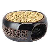 Bronze Brown Tea Light Teapot Warmer Hollow Concave Looking Ceramic Tea Tealight Coffee Heater - Close-Up Angle